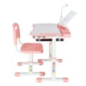 Biurko dziecięce szkolne regulowane krzesło lampka LED USB różowe