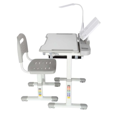Biurko dziecięce szkolne regulowane krzesło lampka LED USB szare