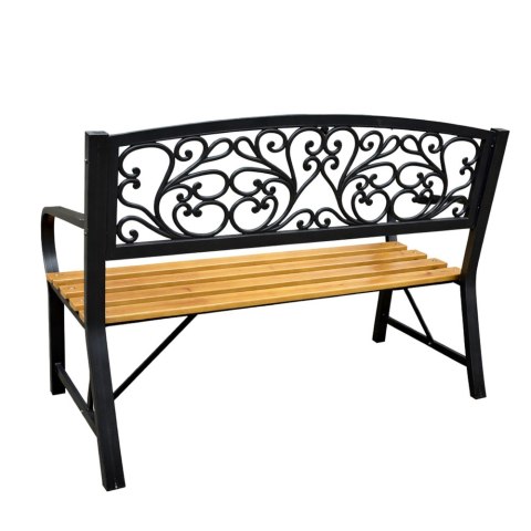 Ławka Ogrodowa Park Taras Ogród Metalowe Oparcie Drewniana Zdobiona 118 cm